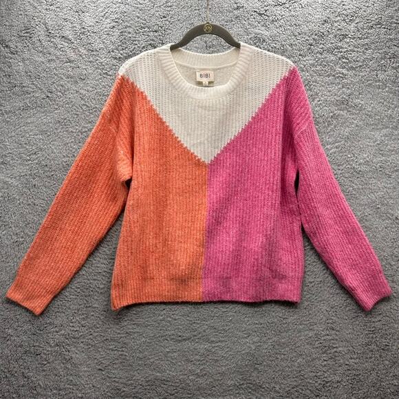 BiBi NWT Size Small Sweater Color Block Soft Crew Neck Long Sleeves Casual - Picture 4 of 9